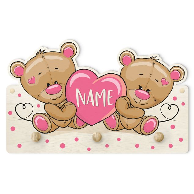 Perchero rosado Heart Bears With Customised Name Pink