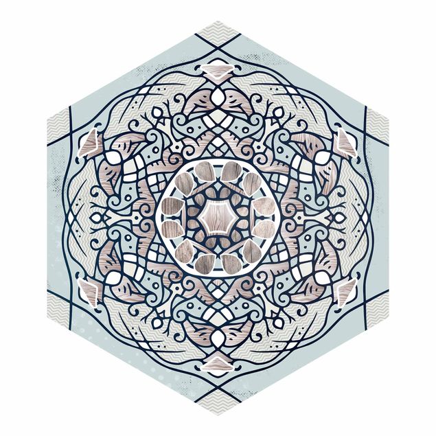 Papel de pared Hexagonal Mandala In Light Blue