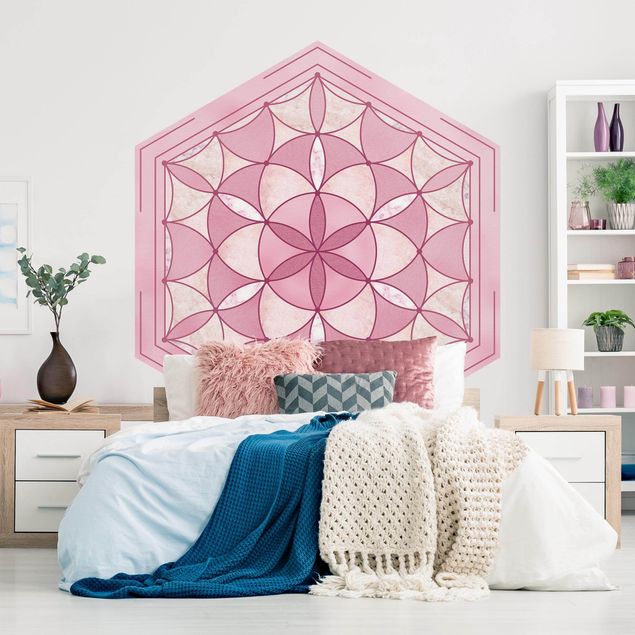 Papel pared vintage Hexagonal Mandala In Pink