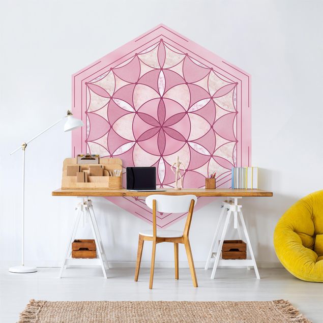 Papel pintado hexagonal Hexagonal Mandala In Pink