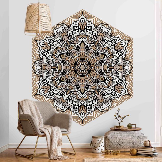 Papel pintado dormitorio vintage Hexagonal Mandala With Details