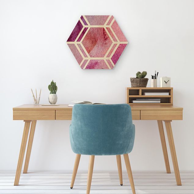 Cuadros modernos y elegantes Hexagonal Dreams Watercolour In Berry