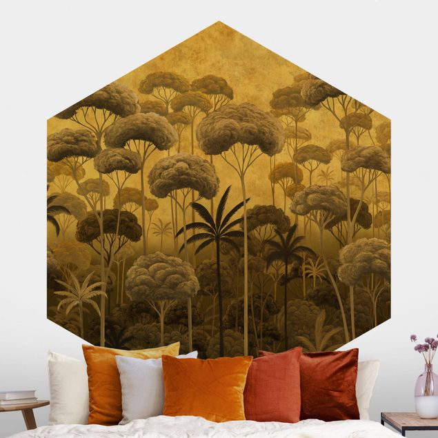 Papel pintado flores Tall Trees in the Jungle in Golden Tones