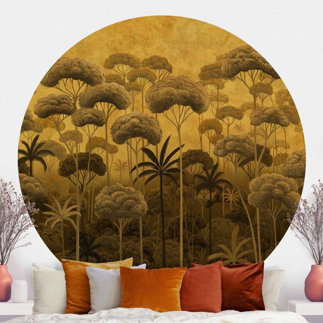 Papel pintado floral Tall Trees in the Jungle in Golden Tones