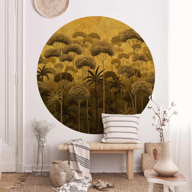 Papel pintado dorado Tall Trees in the Jungle in Golden Tones