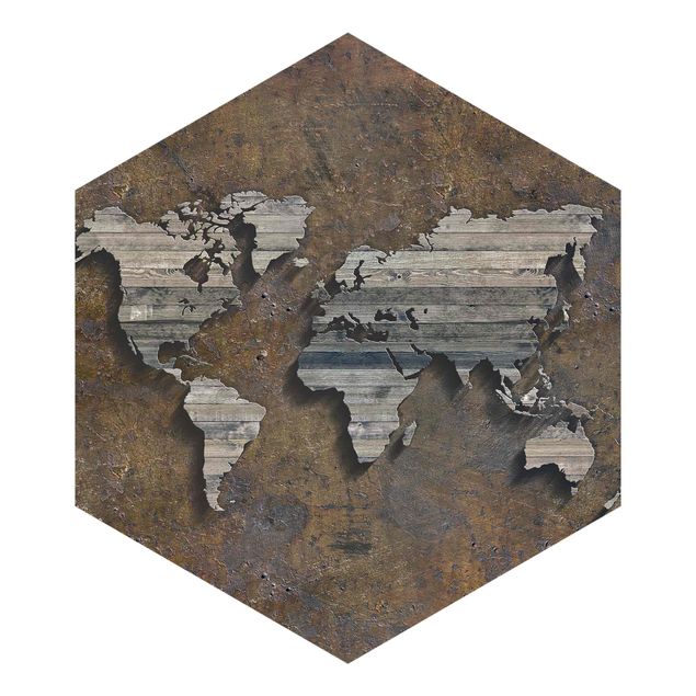 Papeles pintados Wooden Grid World Map