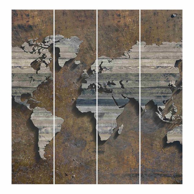 Paneles japoneses efecto piedra y madera Wooden Grid World Map