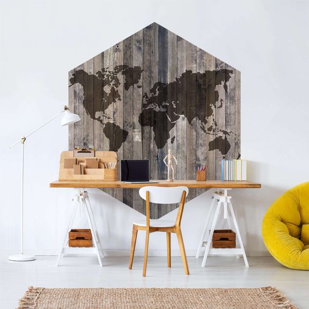 Papel pintado mapamundi Wooden World Map