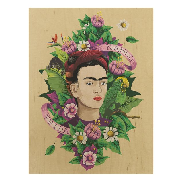 Láminas cuadros famosos Frida Kahlo - Frida, Monkey And Parrot