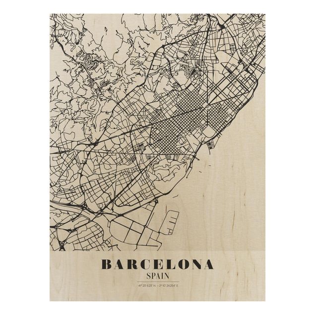 Cuadros de madera con frases Barcelona City Map - Classic