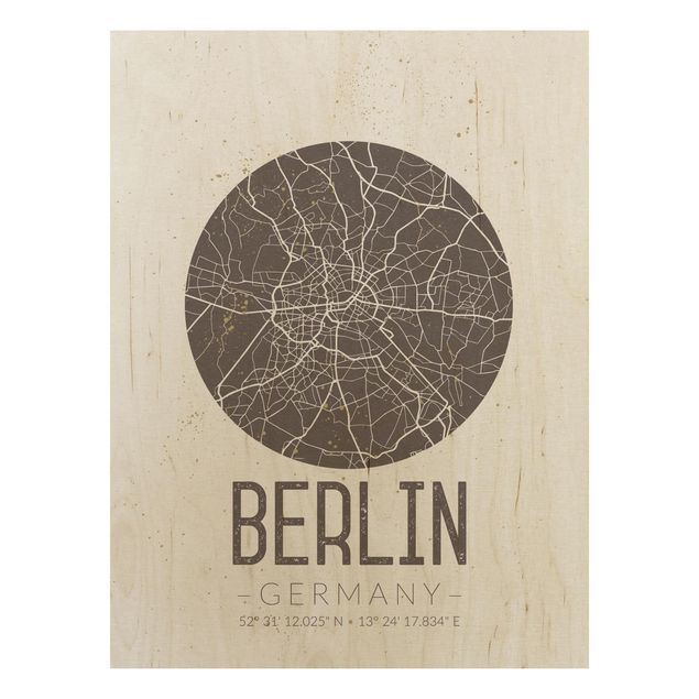 Cuadros de madera con frases City Map Berlin - Retro