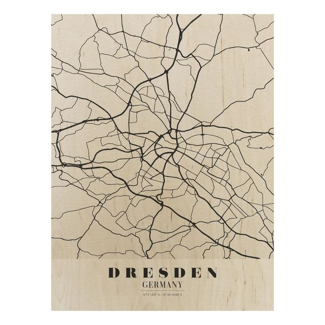 cuadros en madera con frases Dresden City Map - Classical