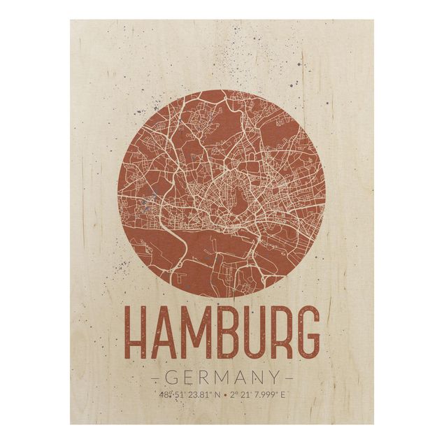 Cuadros de madera con frases Hamburg City Map - Retro