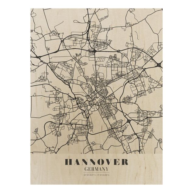 cuadros en madera con frases Hannover City Map - Classic