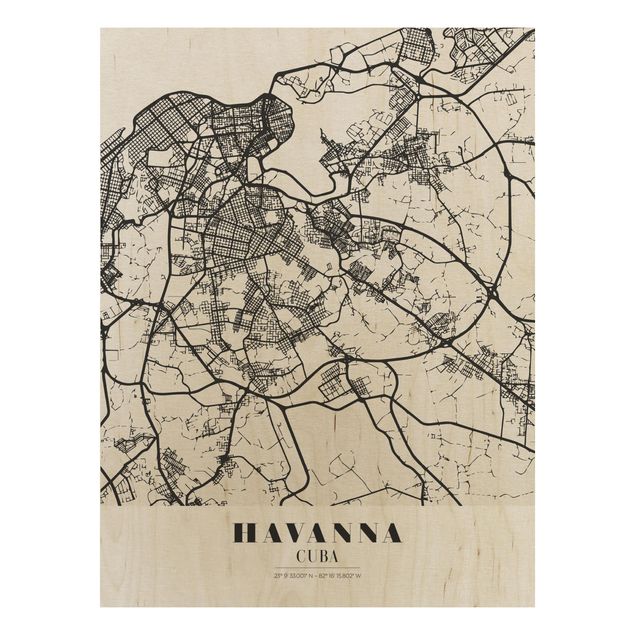 Cuadros de madera con frases Havana City Map - Classic