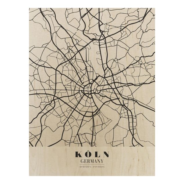 cuadros en madera con frases Cologne City Map - Classic