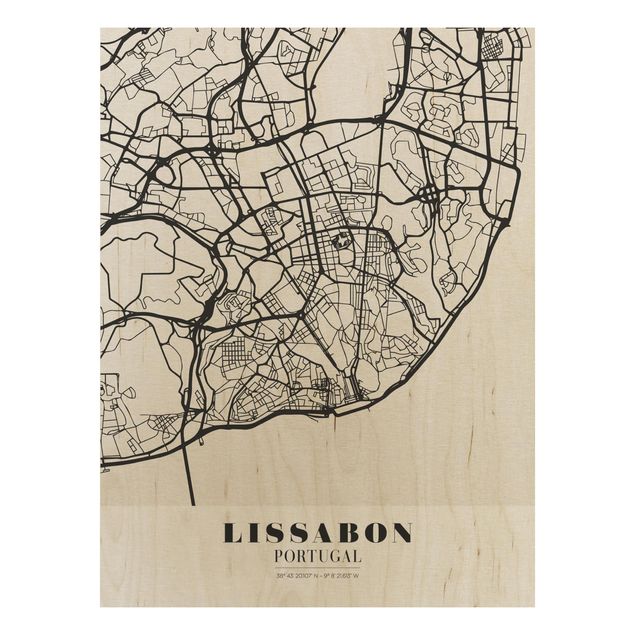 Cuadros de madera con frases Lisbon City Map - Classic