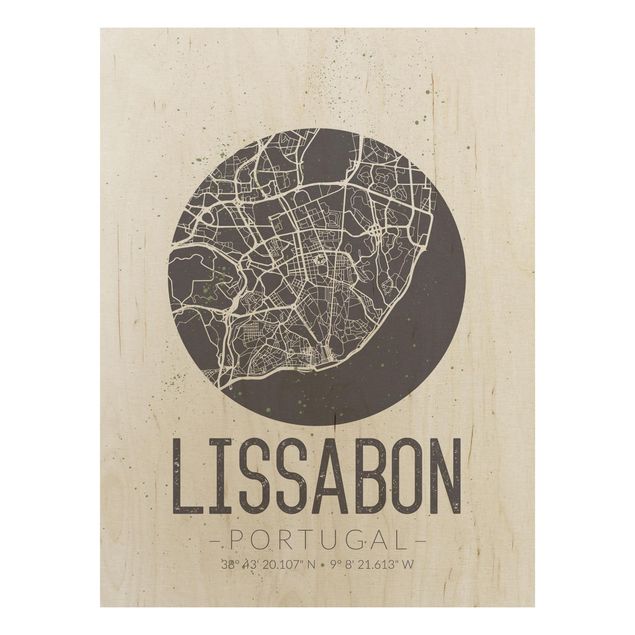 Cuadros de madera con frases Lisbon City Map - Retro