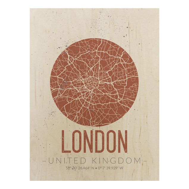 Cuadros de madera con frases City Map London - Retro