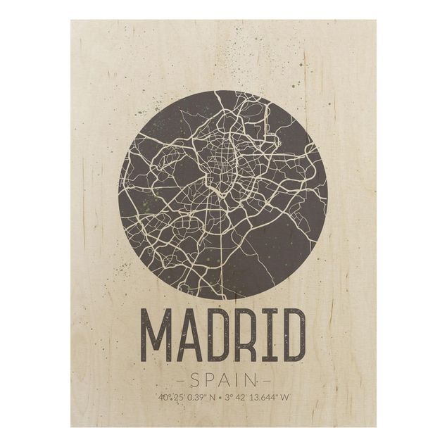 Cuadros de madera con frases Madrid City Map - Retro