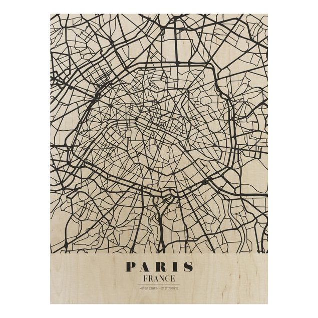 Cuadros de madera con frases Paris City Map - Classic