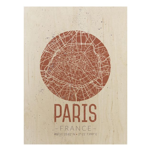 cuadros en madera con frases City Map Paris - Retro