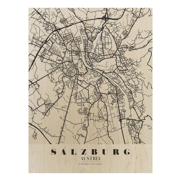 Cuadros de madera con frases Salzburg City Map - Classic