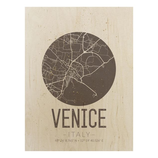 cuadros en madera con frases Venice City Map - Retro