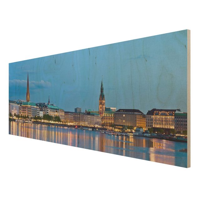 cuadros de madera decorativos Hamburg Skyline