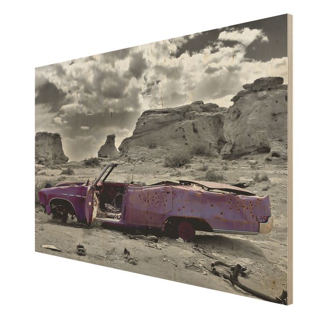 cuadro vintage madera Pink Cadillac