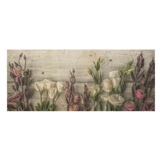 Cuadros de madera flores Tulip Rose Shabby Wood Look