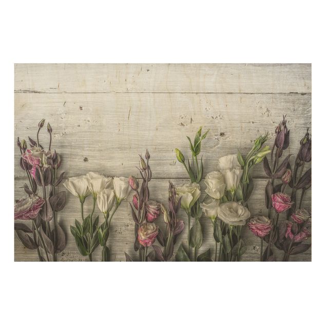Cuadros de madera flores Tulip Rose Shabby Wood Look