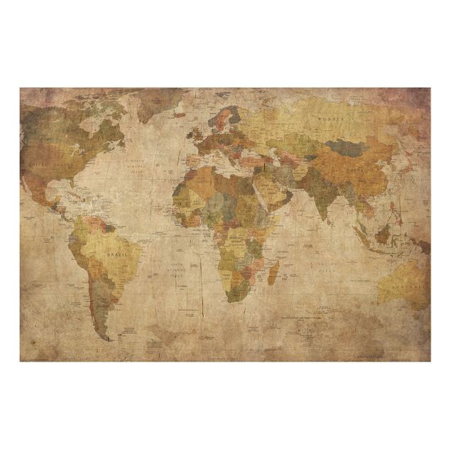 cuadro vintage madera World map