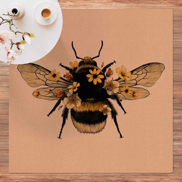 Alfombras modernas Illustration Floral Bumblebee