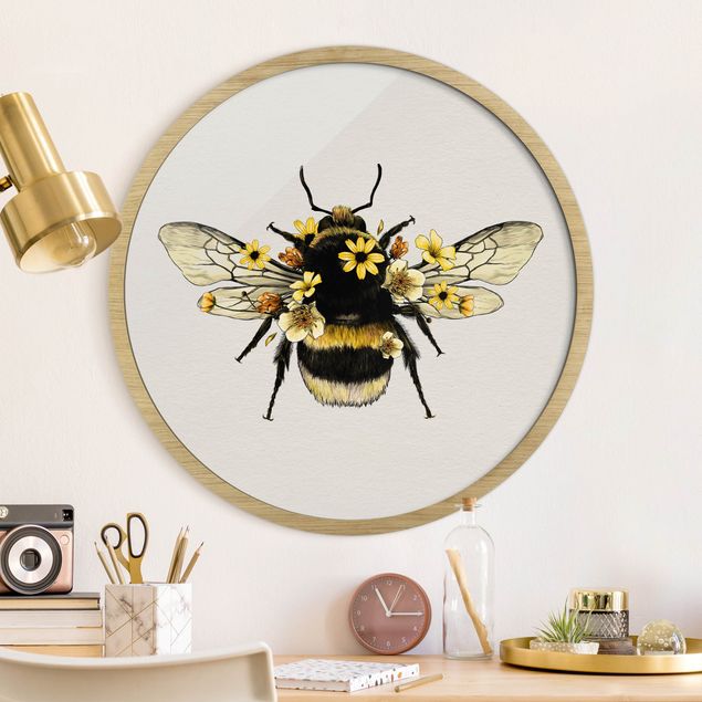 Pósters enmarcados de animales Illustration Floral Bumblebee