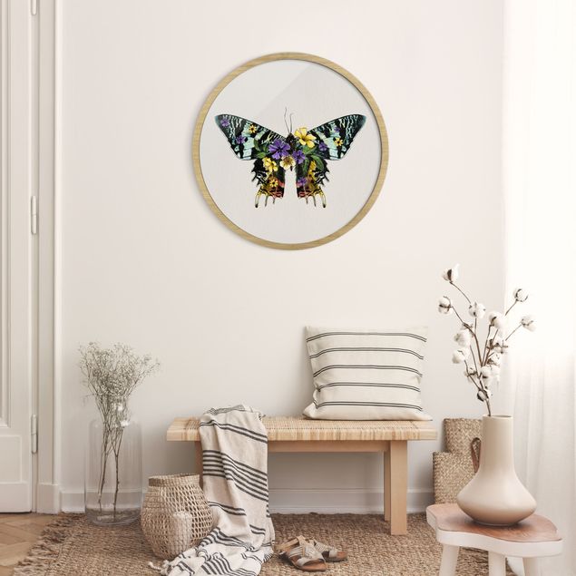 Cuadro redondo Illustration Floral Madagascan Butterfly