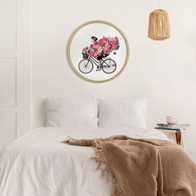 Cuadro naranja Illustration Woman On Bicycle Collage Colourful Flowers