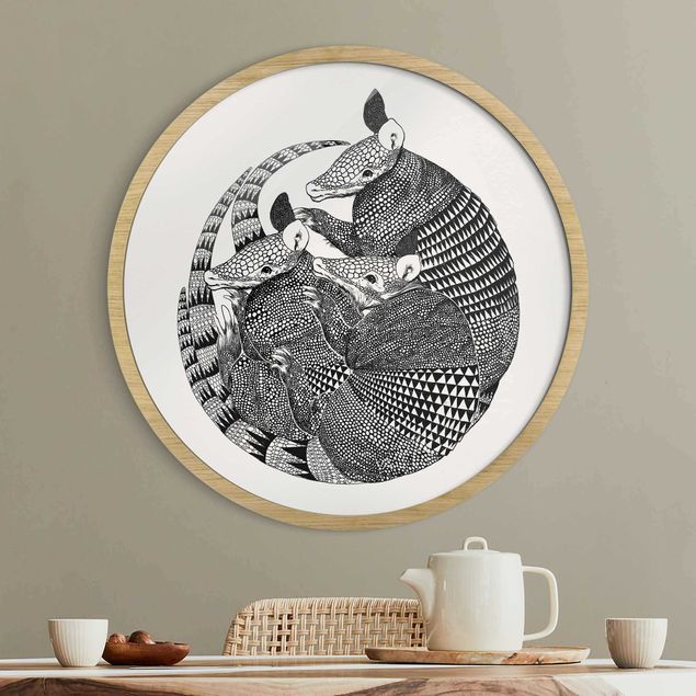 Pósters enmarcados de animales Illustration Armadillo Black And White Pattern