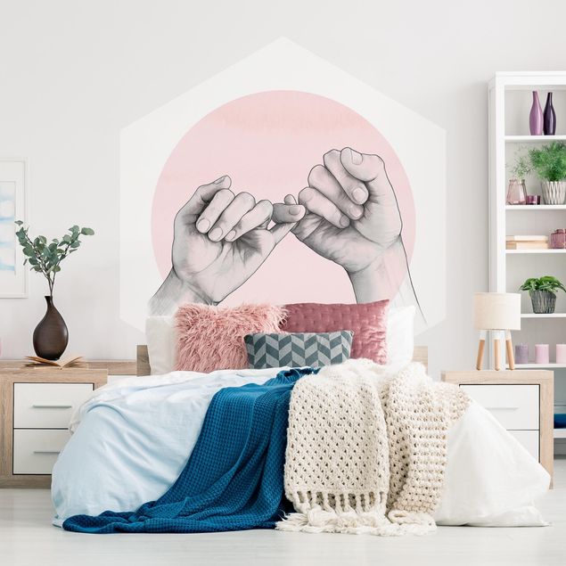 Papel pared rosa Illustration Hands Friendship Circle Pink White