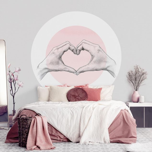 Papel pintado salón moderno Illustration Heart Hands Circle Pink White