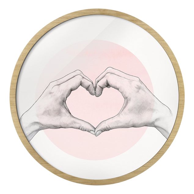 Cuadros a blanco y negro Illustration Heart Hands Circle Pink White
