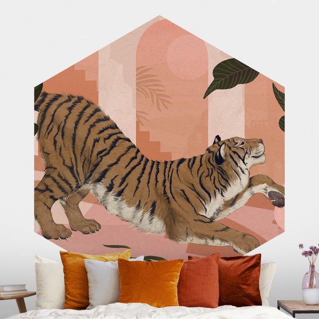 Decoración de cocinas Illustration Tiger In Pastel Pink Painting