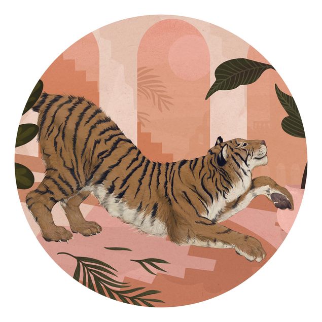 Papel pared animales Illustration Tiger In Pastel Pink Painting