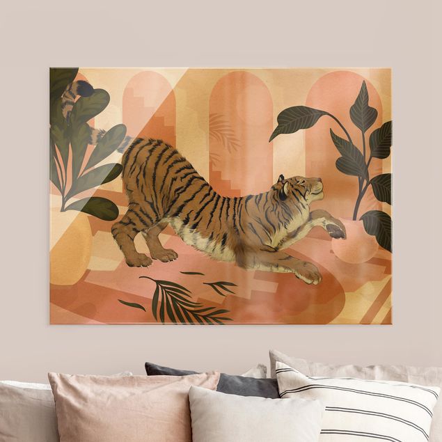 Tigres cuadro Illustration Tiger In Pastel Pink Painting