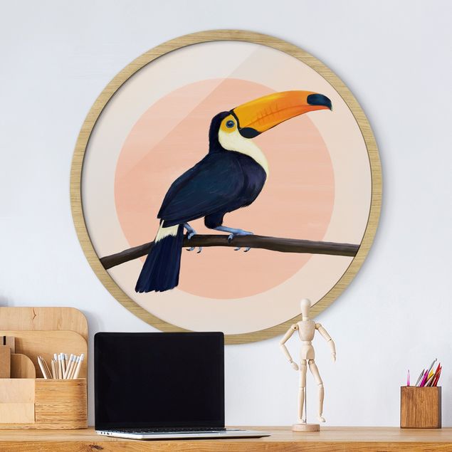 Pósters enmarcados de animales Illustration Bird Toucan Painting Pastel
