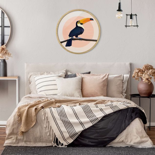 Cuadros tonos naranjas Illustration Bird Toucan Painting Pastel