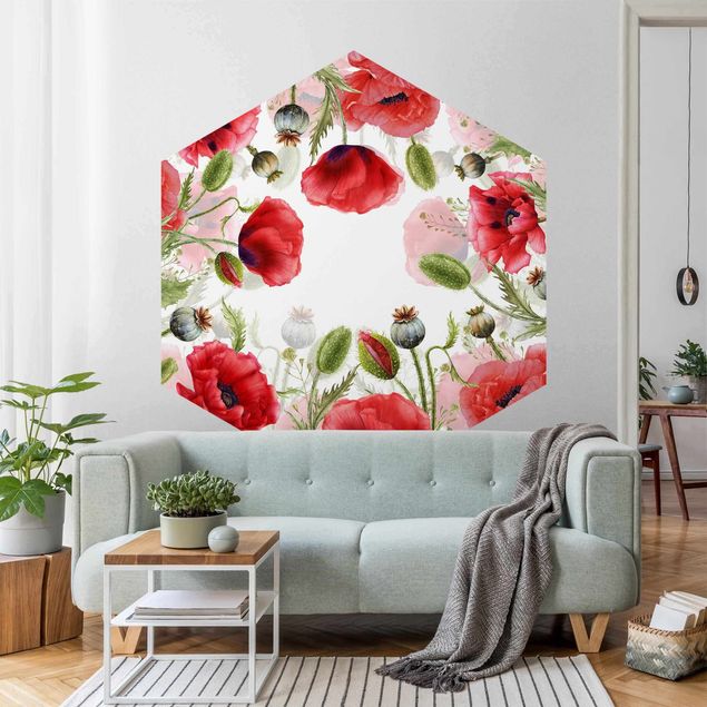 Papel pintado floral Illustrated Poppies