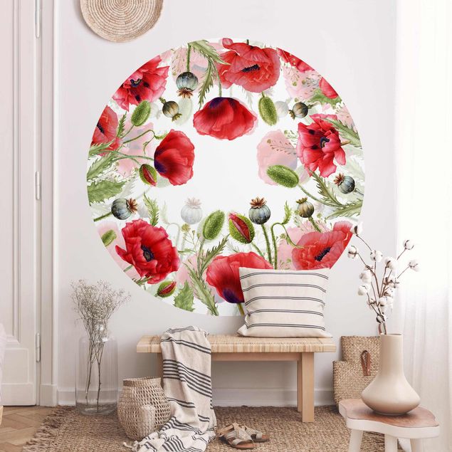 Papel pintado flores Illustrated Poppies