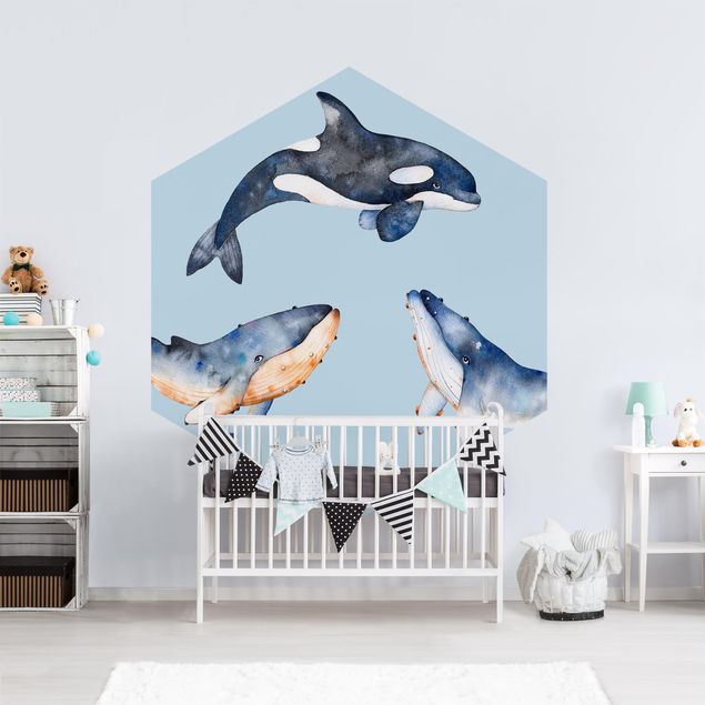 Papel pintado con patrones Illustrated Whale In Watercolour