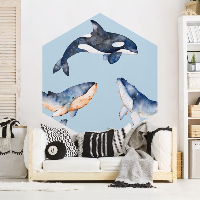 Papel pintado salón moderno Illustrated Whale In Watercolour